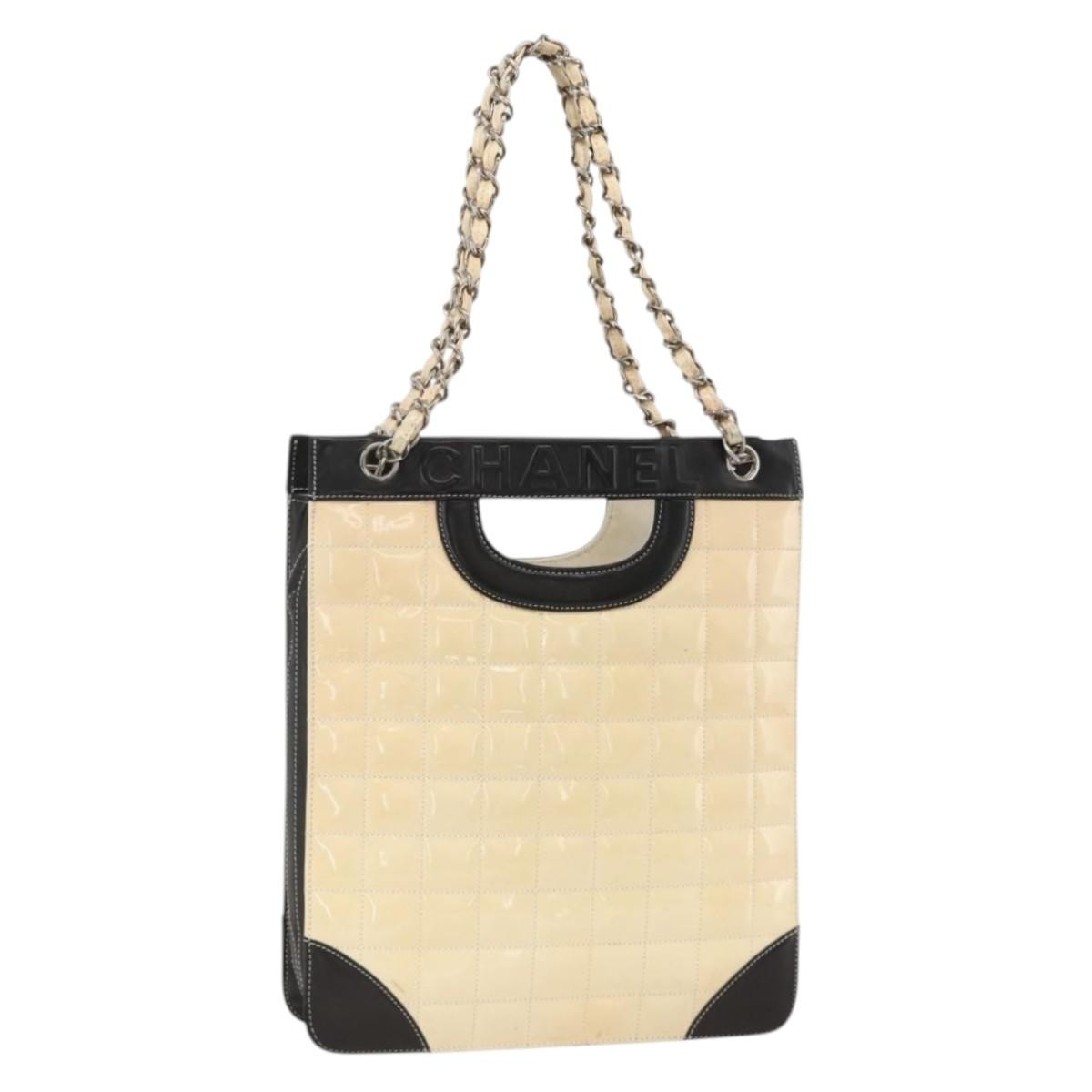 Chanel Chocolate Bar Shopping Tote Quilted Patent Beige Patent_Leather Shoulder Bag Bag (Pre-Owned)