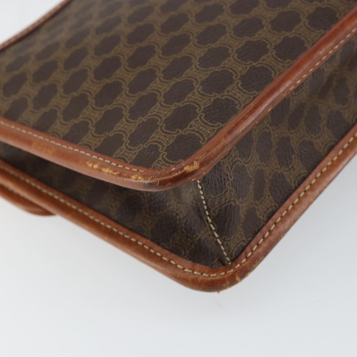 Celine Vintage Macadam Circle Logo Canvas And Leather Brown Canvas Shoulder Bag Bag (Pre-Owned)