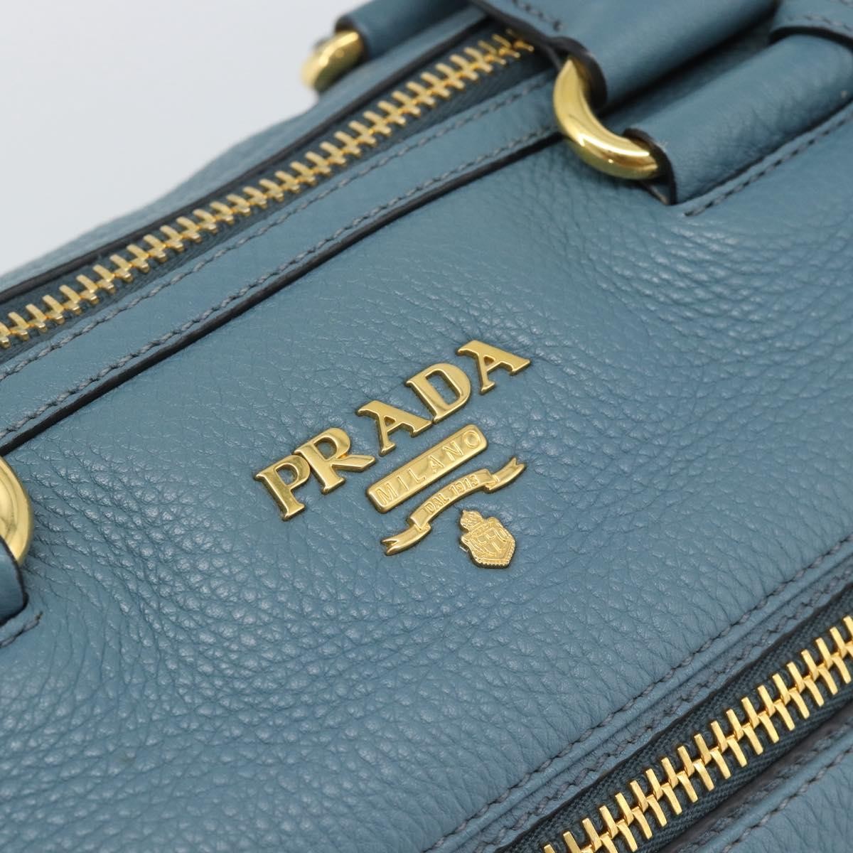 Prada Front Zip Convertible Satchel Vitello Phenix Blue Leather Handbag (Pre-Owned)
