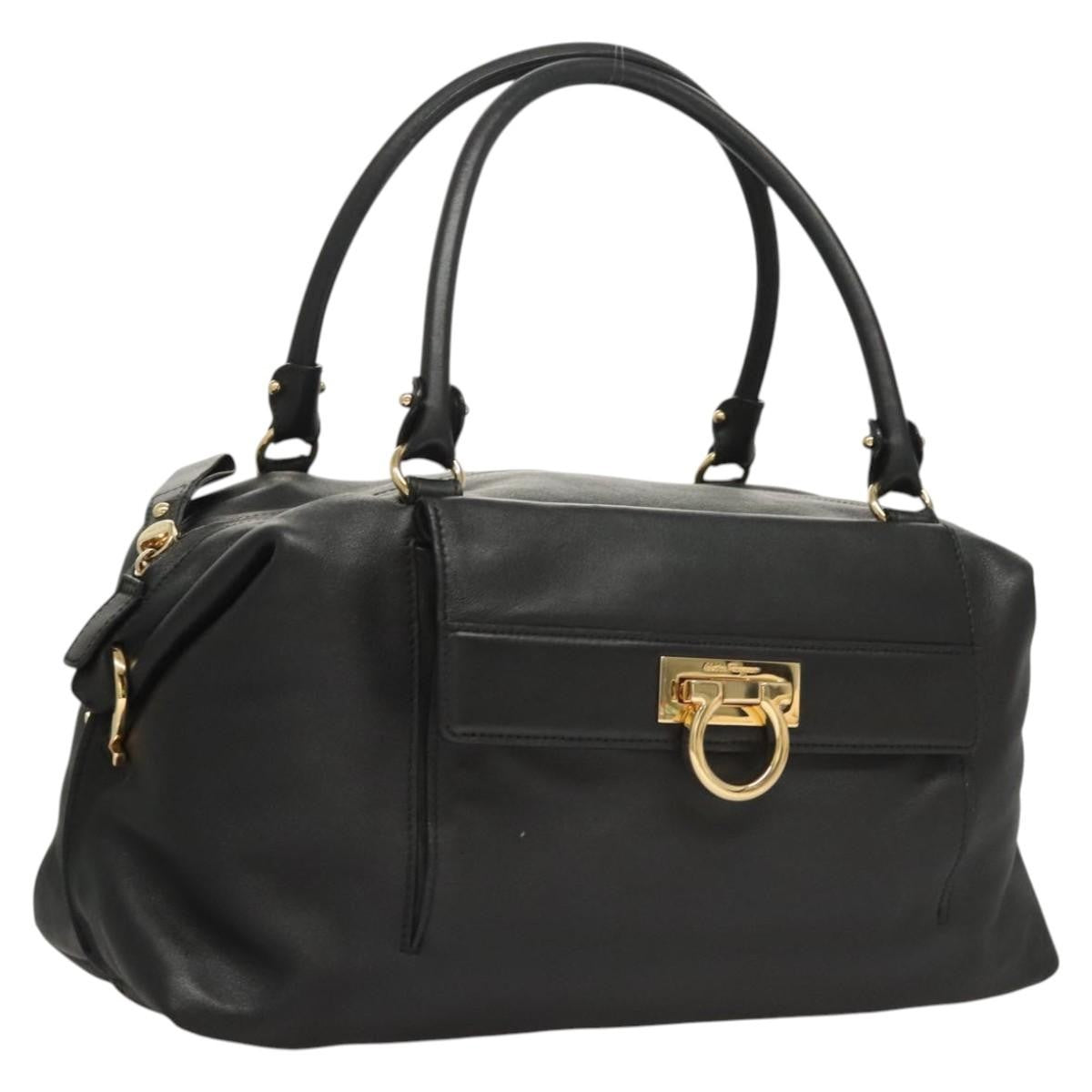 Salvatore Ferragamo Gancini Leather Black Leather Handbag (Pre-Owned)