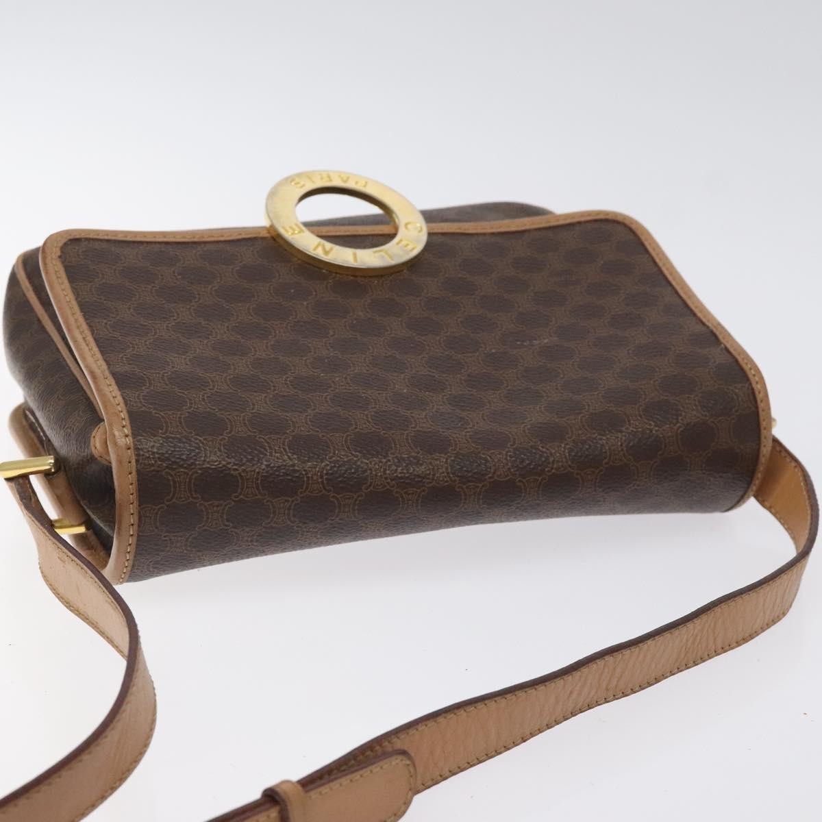 Celine Vintage Macadam Circle Logo Canvas And Leather Brown Canvas Shoulder Bag Bag (Pre-Owned)