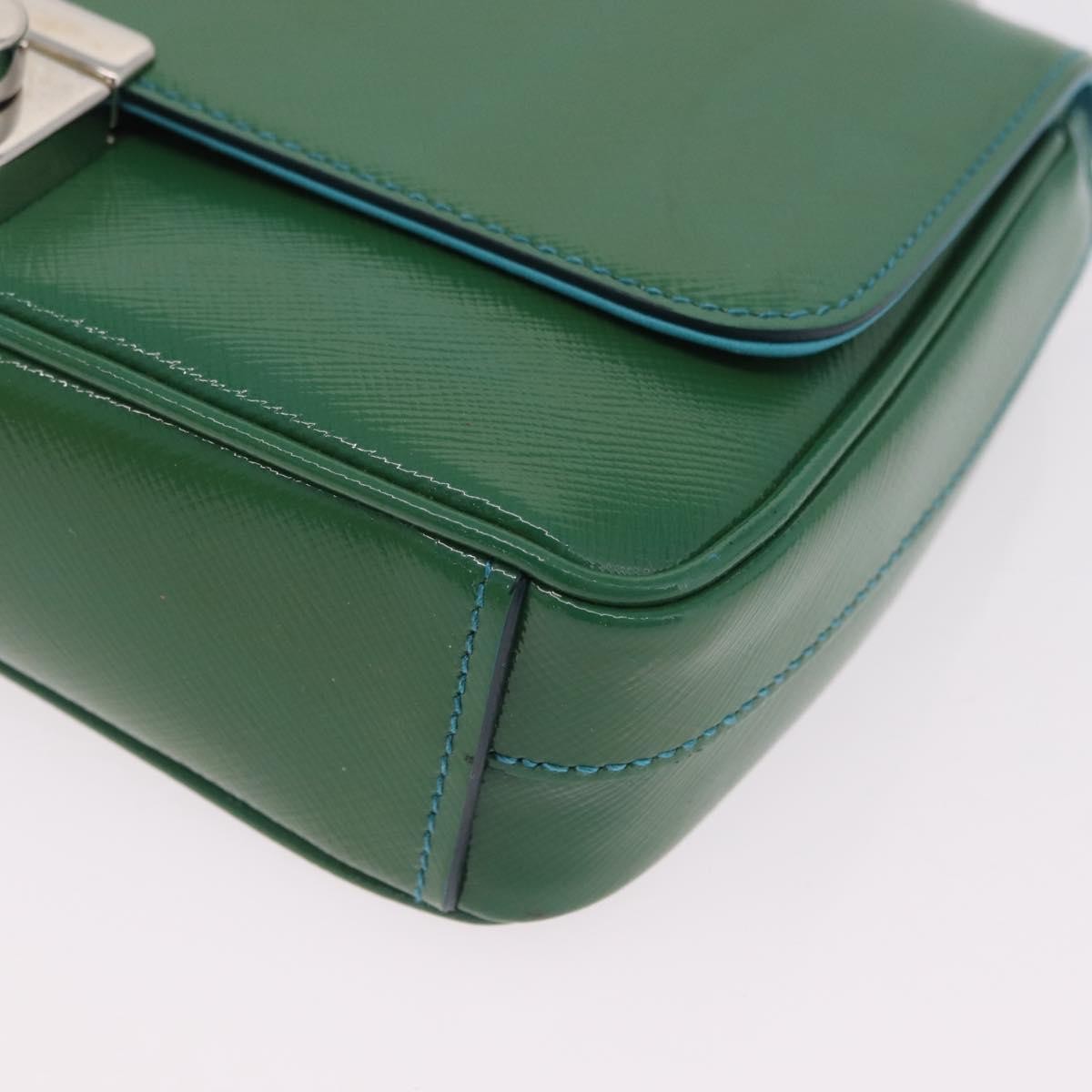 Prada Sound Chain Saffiano Leather Green Leather Shoulder Bag Bag (Pre-Owned)