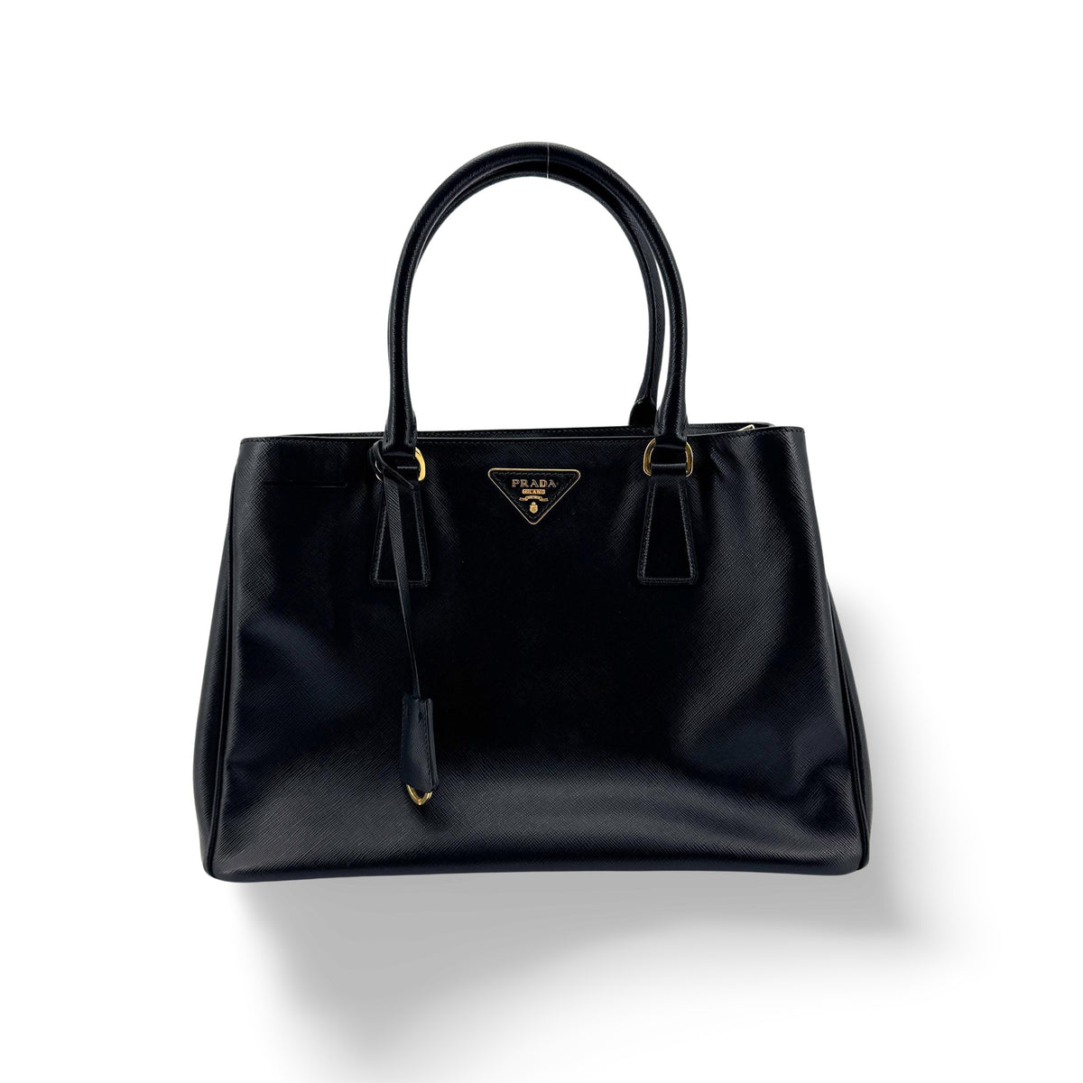Prada Galleria Double Zip Spazzolato Leather Black Leather Tote Bag Bag (Pre-Owned)