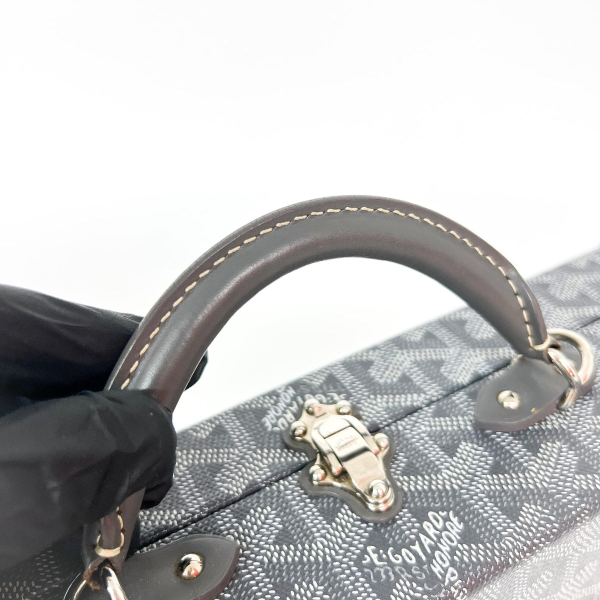 Goyard Grand Hotel Trunk Coated Canvas Black Canvas Handbag (Pre-Owned)