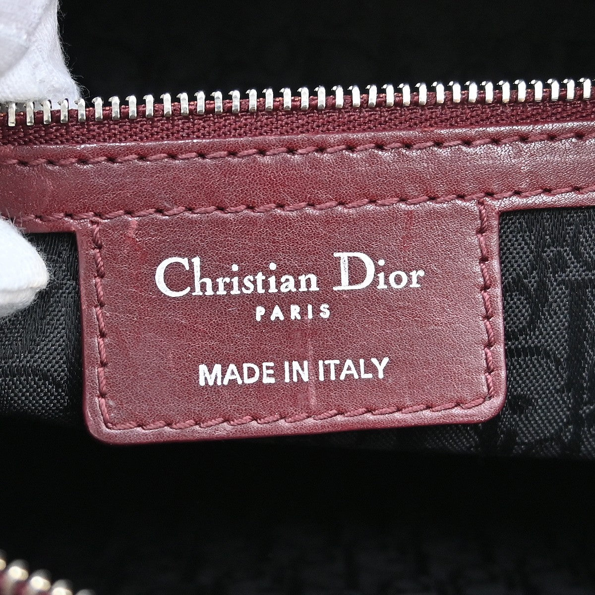 Christian Dior Lady Dior Cannage Quilt Lambskin With Crystal Detail Burgundy Leather Handbag (Pre-Owned)