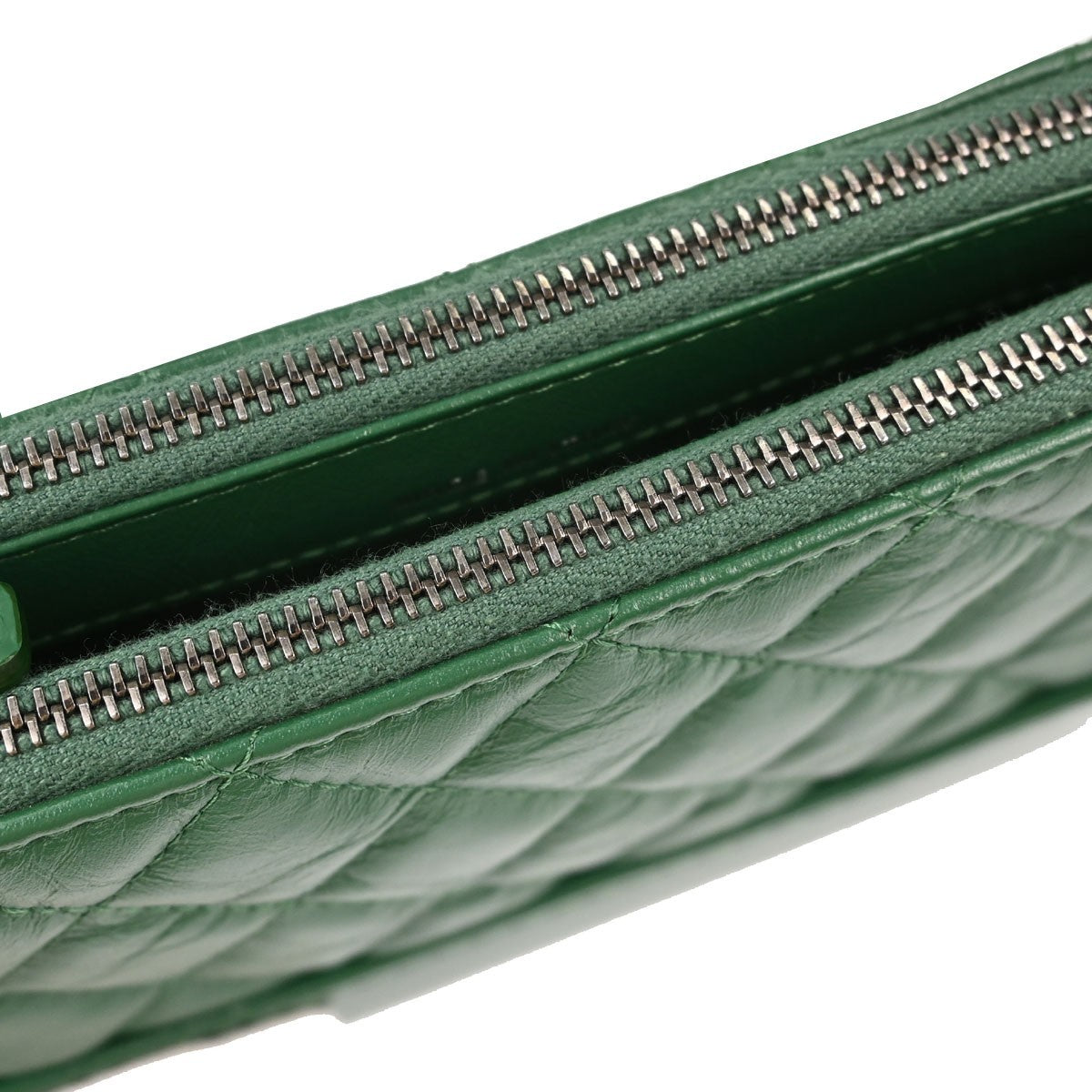 Chanel Gabrielle Double Zip Clutch With Chain Quilted Goatskin And Patent Green Leather Clutche & Pouche Bag (Pre-Owned)