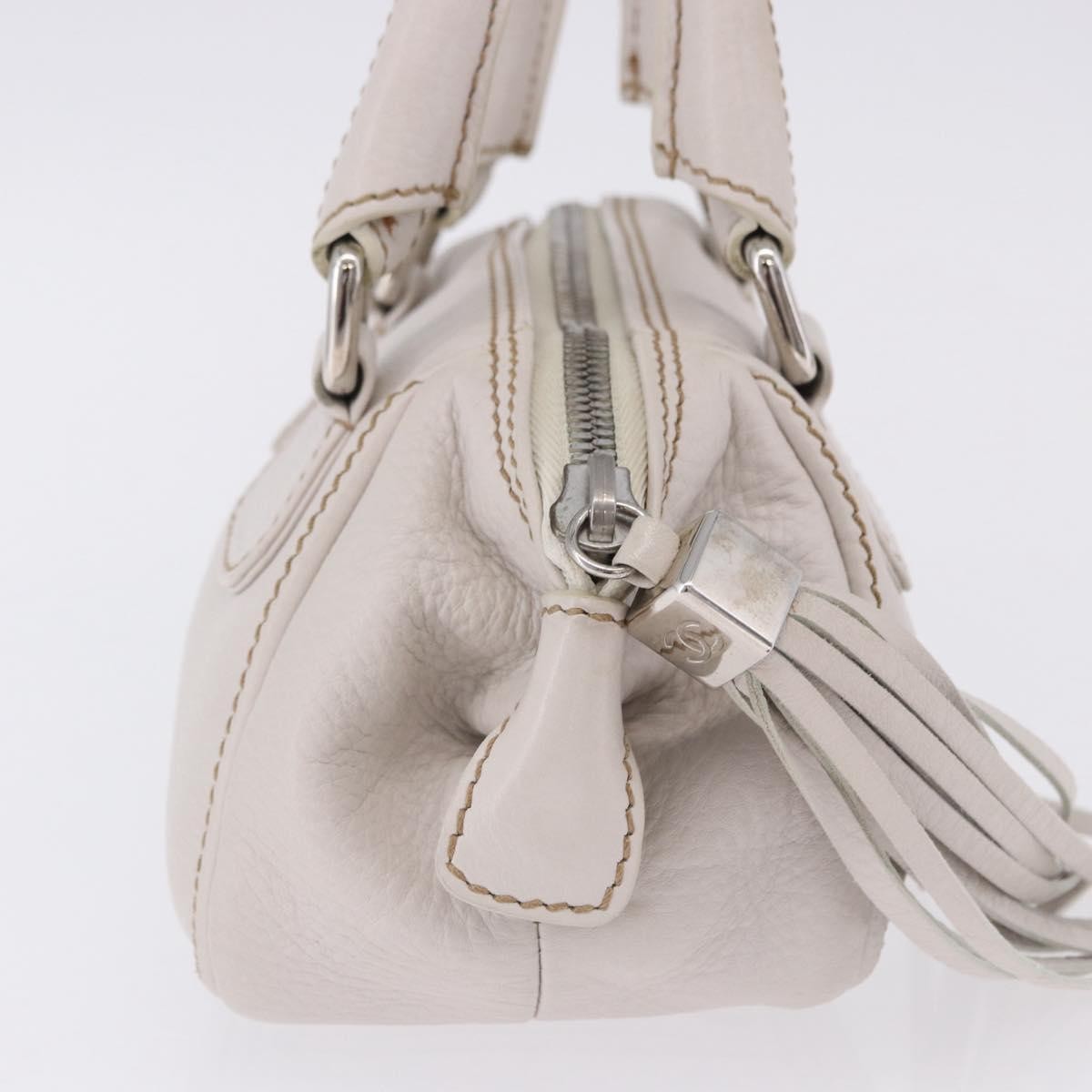 Chanel Lax Tassel Pebbled Leather White Leather Handbag (Pre-Owned)