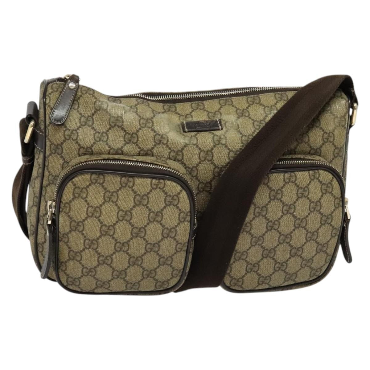 Gucci Double Pocket Messenger Gg Coated Canvas Beige Canvas Handbag (Pre-Owned)