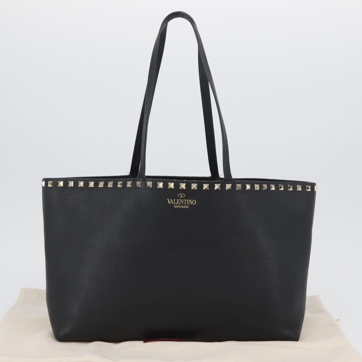 Valentino Garavani Rockstud Shopping Tote Leather Black Leather Tote Bag Bag (Pre-Owned)