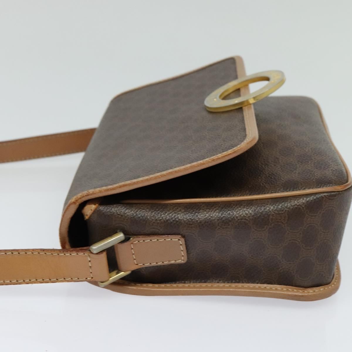 Celine Vintage Macadam Circle Logo Canvas And Leather Brown Canvas Shoulder Bag Bag (Pre-Owned)