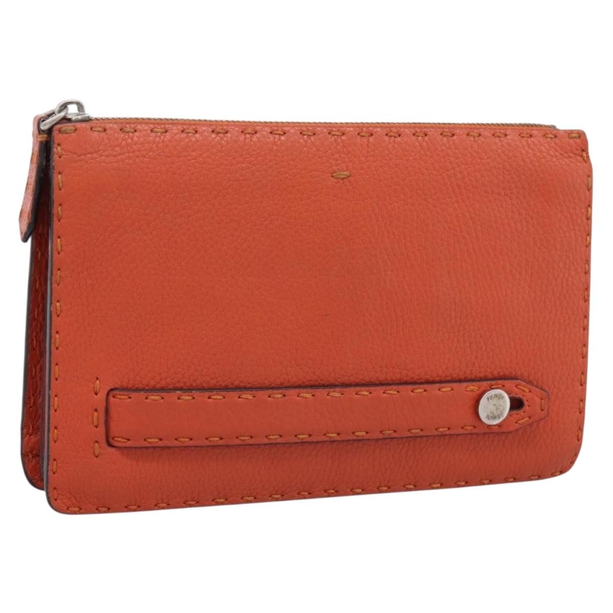 Fendi Selleria Zip Clutch Leather Orange Leather Clutche & Pouche Bag (Pre-Owned)