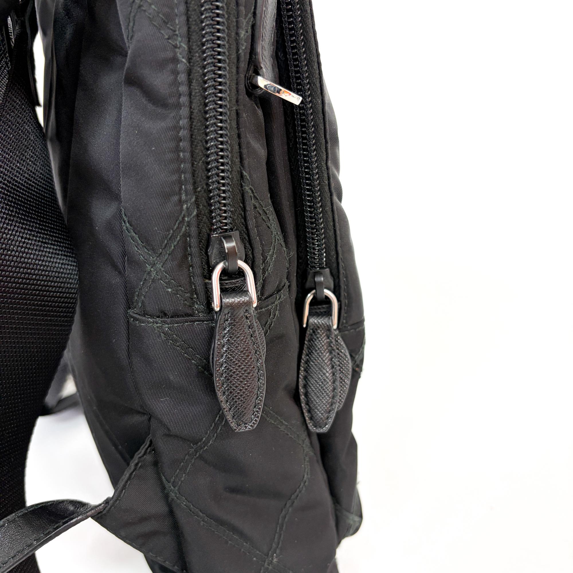 Prada Zip Sling Re-Nylon Black Nylon Backpack Bag (Pre-Owned)