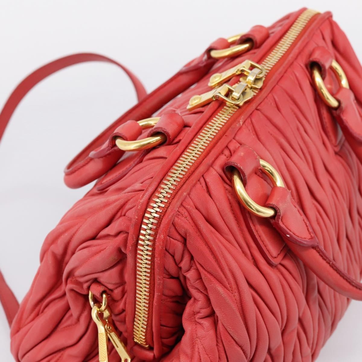 Miu Miu Madras Bowler Matelasse Leather Red Leather Handbag (Pre-Owned)