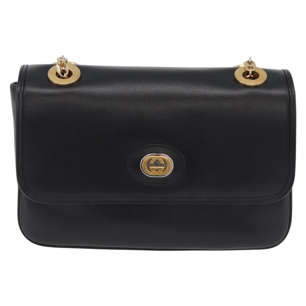 Gucci Marina Chain Flap Leather Black Leather Shoulder Bag Bag (Pre-Owned)