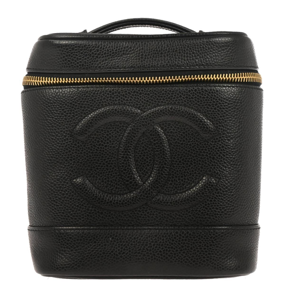 Chanel Vintage Timeless Cosmetic Case Caviar Black Leather Handbag (Pre-Owned)