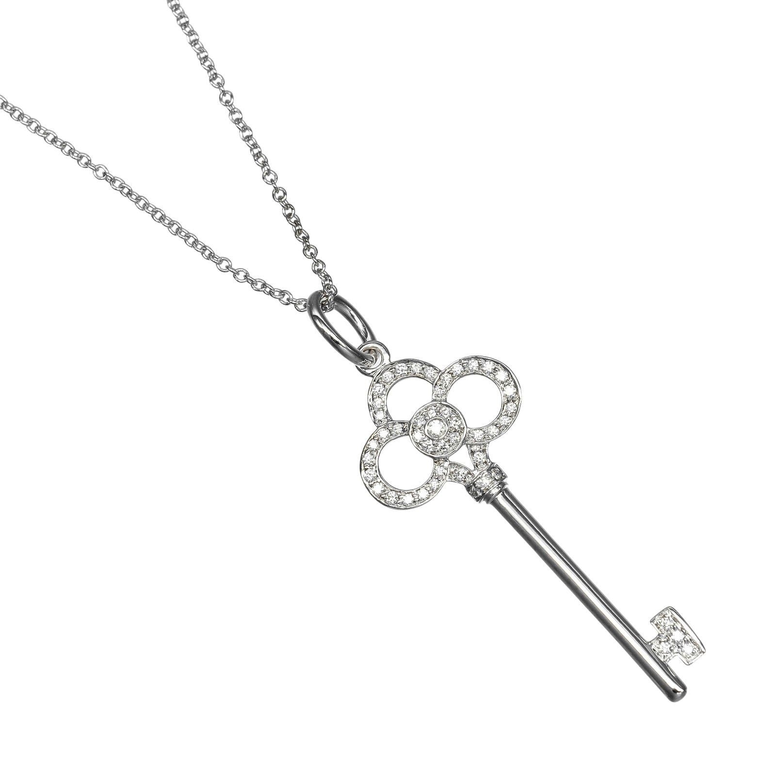 Tiffany & Co. Crown Key Pendant 18K White Gold With Diamonds Silver White_Gold Necklace Jewelry (Pre-Owned)