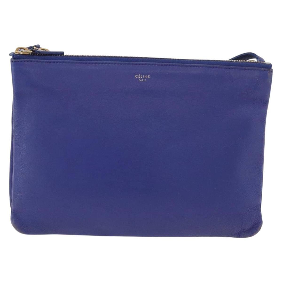 Celine Trio Leather Blue Leather Shoulder Bag Bag (Pre-Owned)