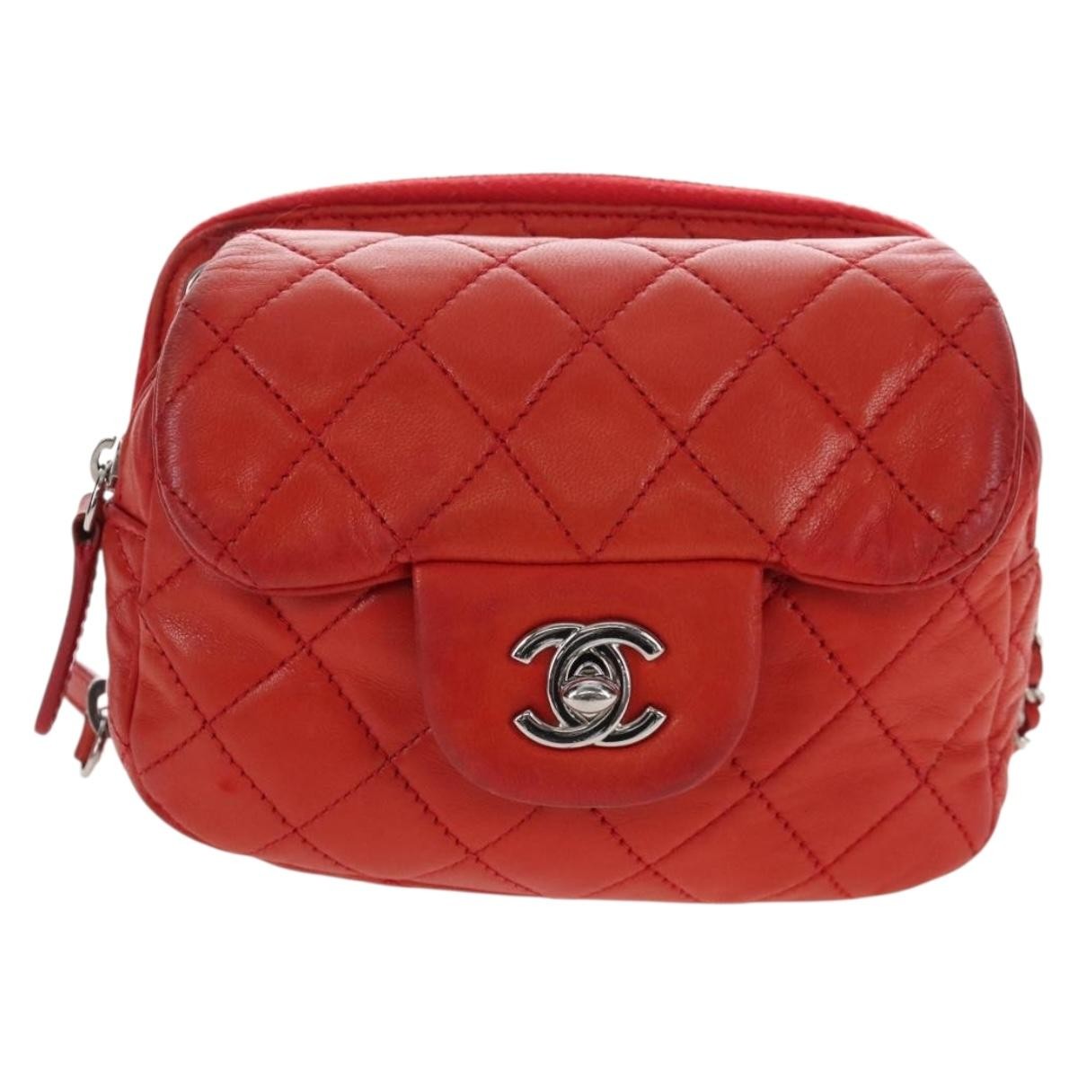 Chanel Wallet On Chain Flap Quilted Calfskin Red Leather Handbag (Pre-Owned)