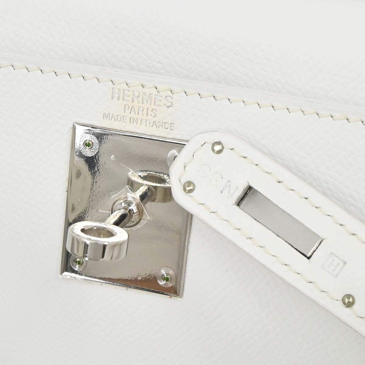 Hermes Kelly White Epsom With Palladium Hardware White Leather Handbag (Pre-Owned)
