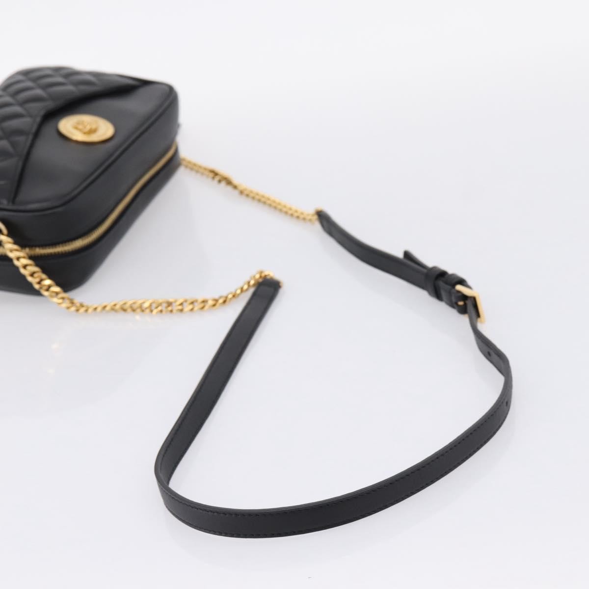Versace Medusa Icon Front Slip Pocket Camera Quilted Leather Black Leather Handbag (Pre-Owned)