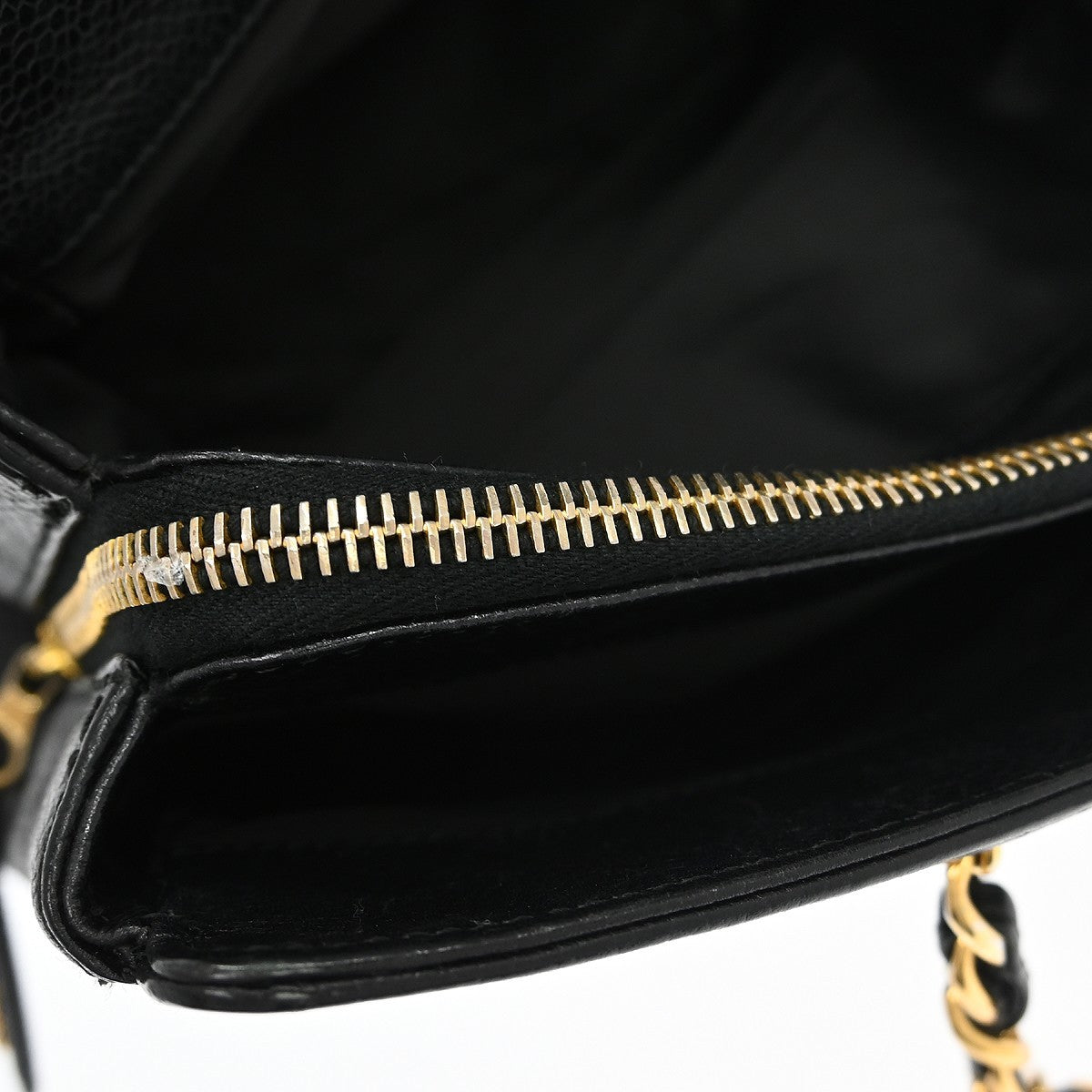 Chanel Vintage Logo Chain Tote Caviar Black Leather Tote Bag Bag (Pre-Owned)