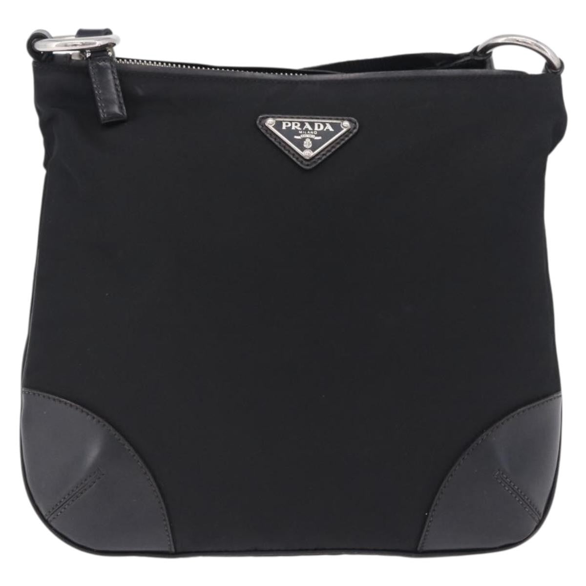 Prada Zip Messenger Tessuto With Leather Black Nylon Handbag (Pre-Owned)