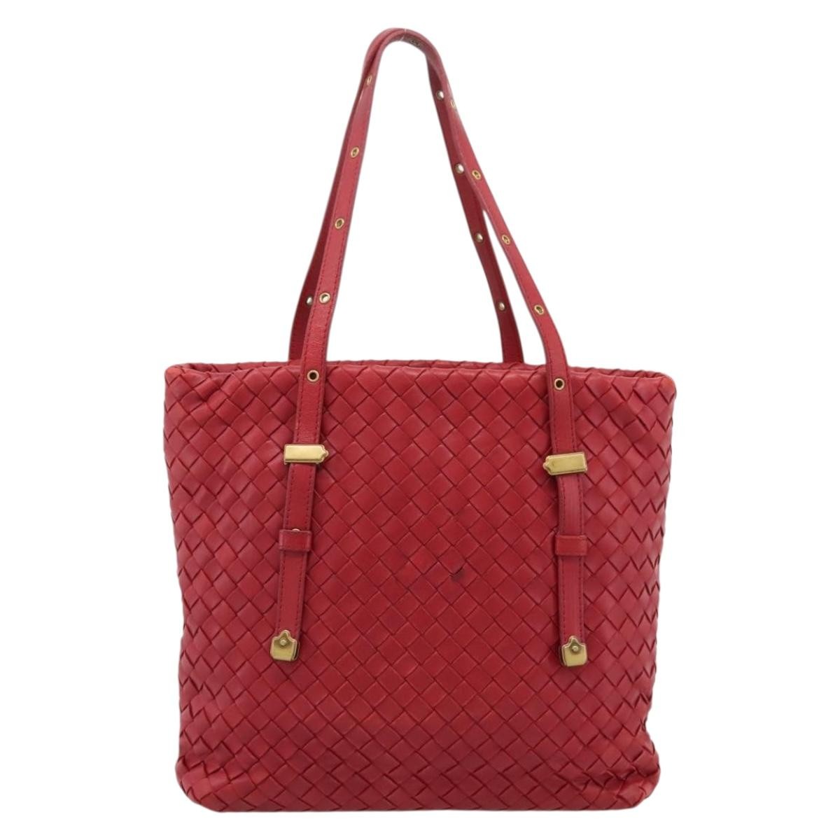 Bottega Veneta Belted Tote Intrecciato Nappa Red Leather Tote Bag Bag (Pre-Owned)