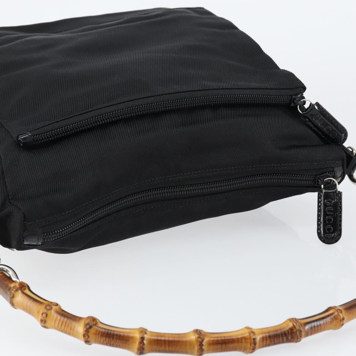 Gucci Vintage Bamboo Handle Nylon Black Nylon Handbag (Pre-Owned)