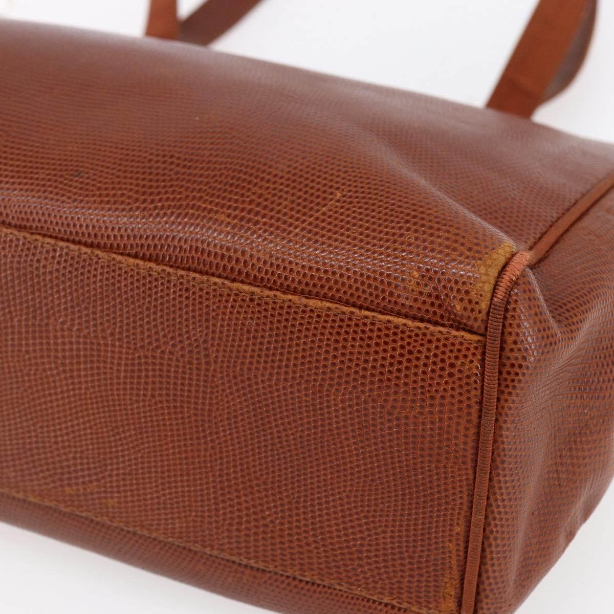 Salvatore Ferragamo Vintage Vara Bow Tote Lizard Embossed Leather Brown Leather Tote Bag Bag (Pre-Owned)