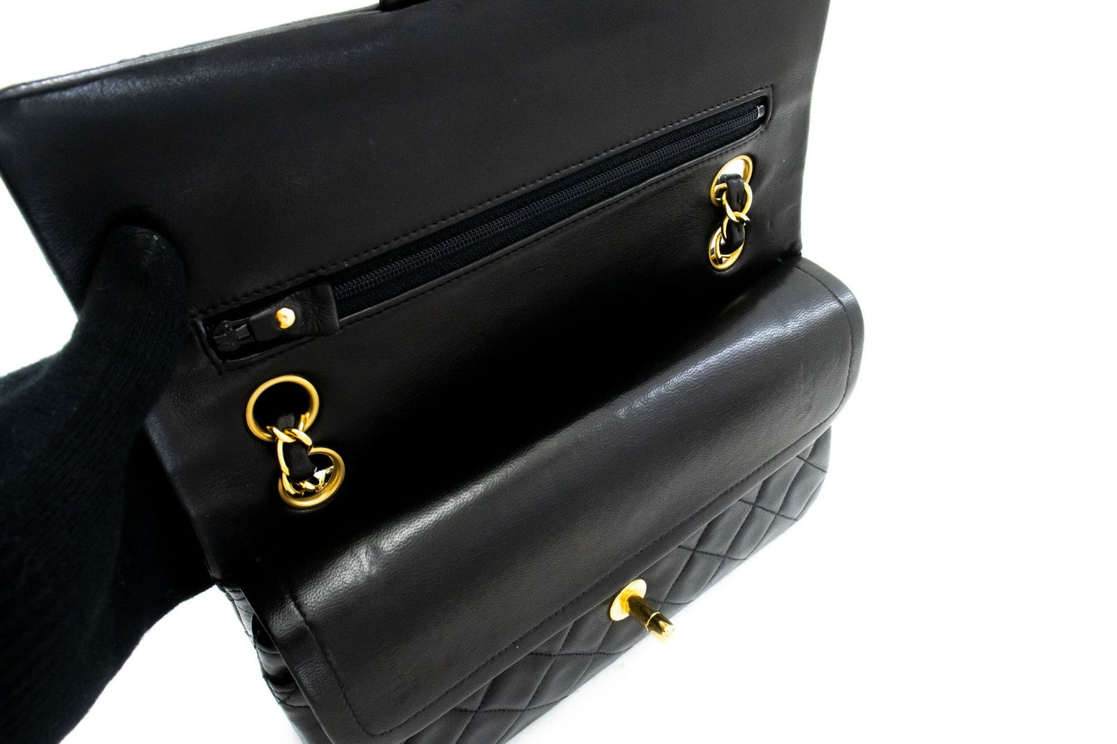 Chanel Vintage Classic Double Flap Quilted Lambskin Black Leather Shoulder Bag Bag (Pre-Owned)