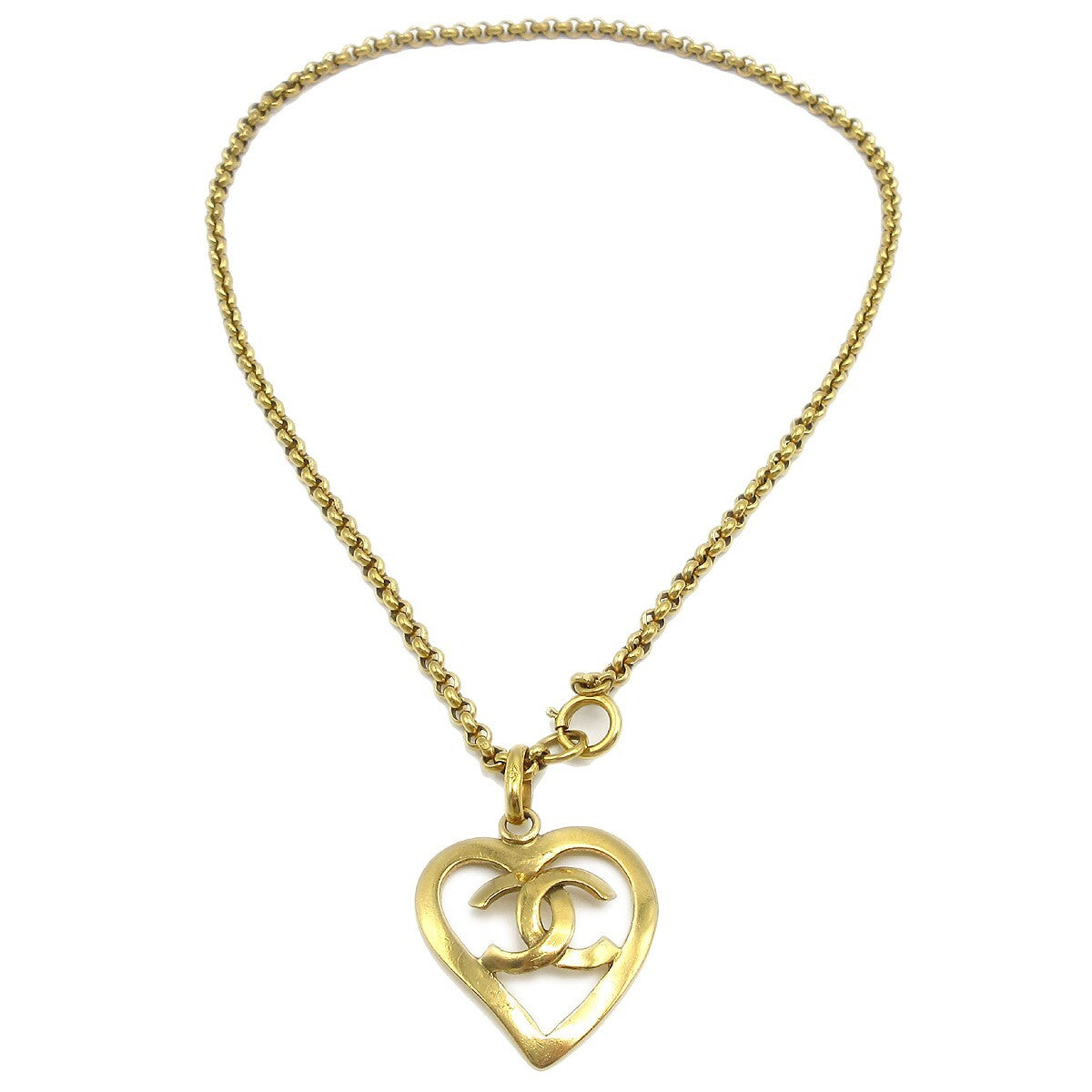 Chanel Cc Heart Pendant Metal Gold Gold_Plated Necklace Jewelry (Pre-Owned)