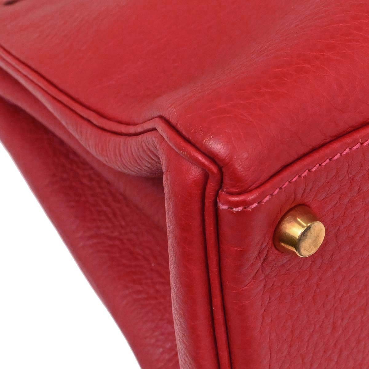 Hermes Kelly Red Togo With Gold Hardware Red Leather Handbag (Pre-Owned)