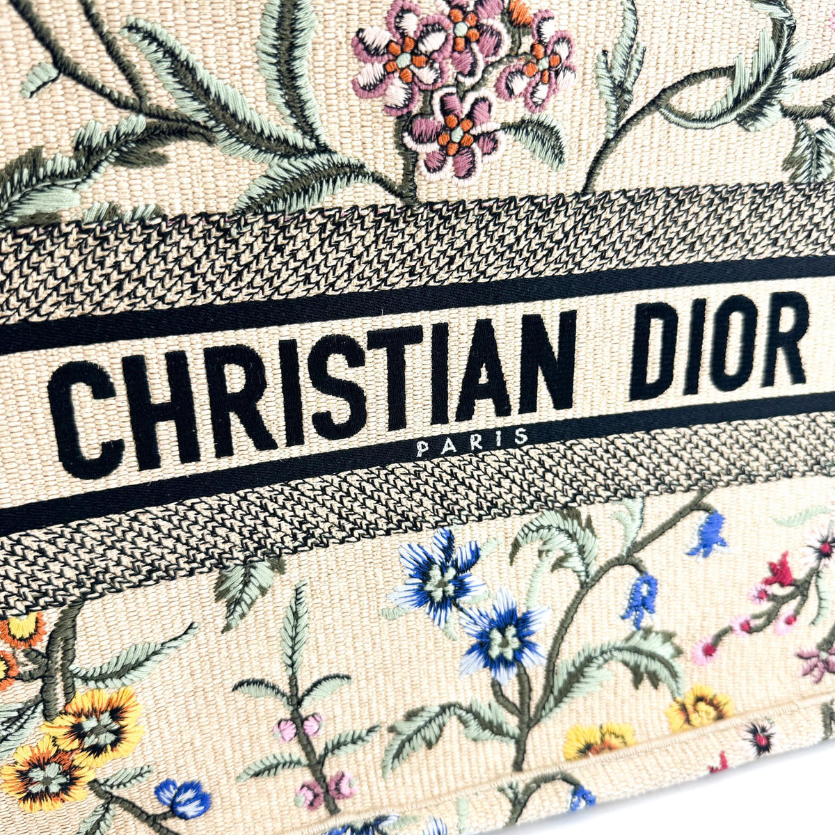 Christian Dior Book Embroidered Canvas Beige Canvas Tote Bag Bag (Pre-Owned)