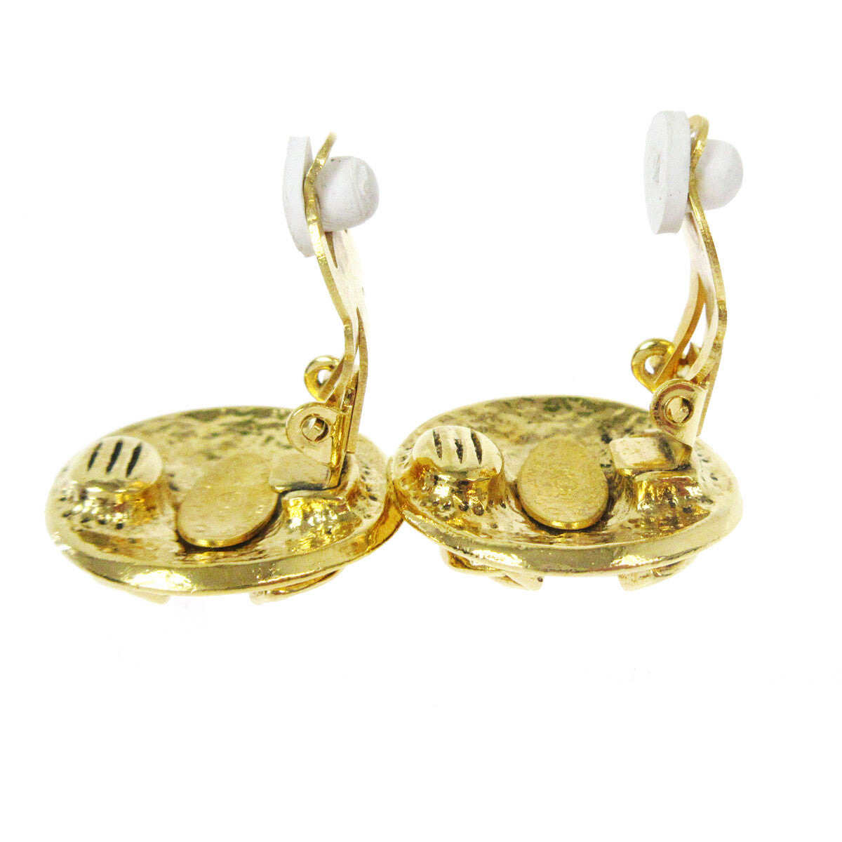 Chanel Cc Button Clip-On Metal Gold Gold_Plated Earrings Jewelry (Pre-Owned)