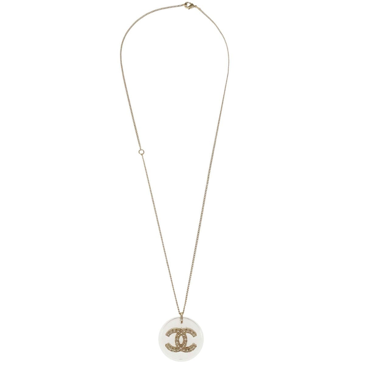 Chanel Cc Pendant Metal With Enamel And Faux Pearl Gold Gold_Plated Necklace Jewelry (Pre-Owned)