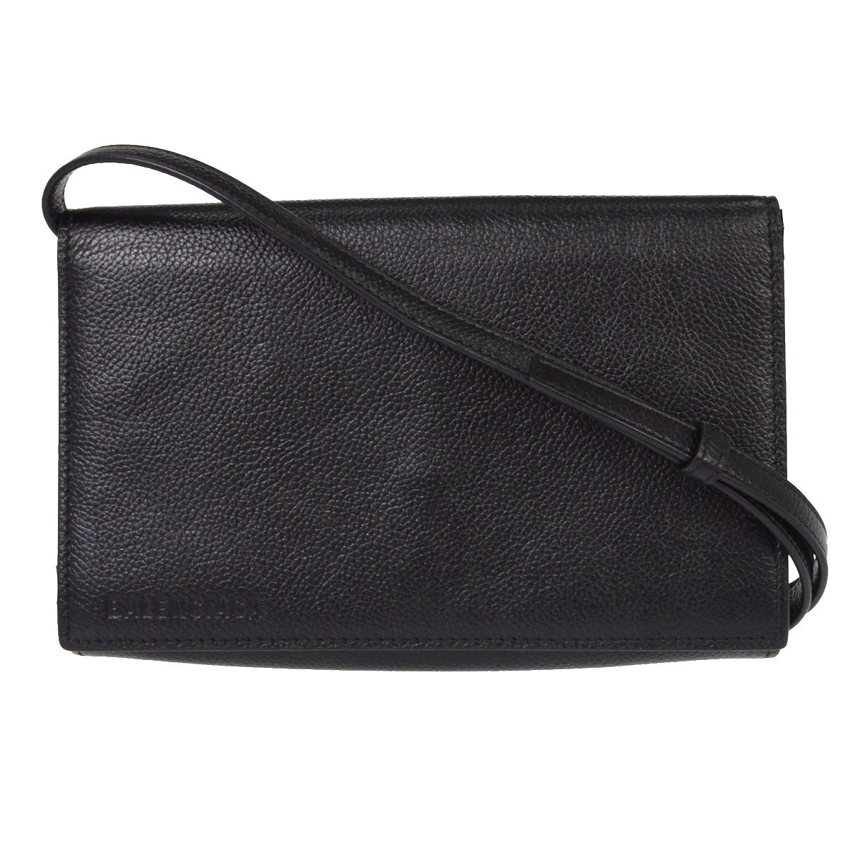 Balenciaga Logo Wallet With Strap Embossed Leather Black Leather Crossbody Bag Bag (Pre-Owned)