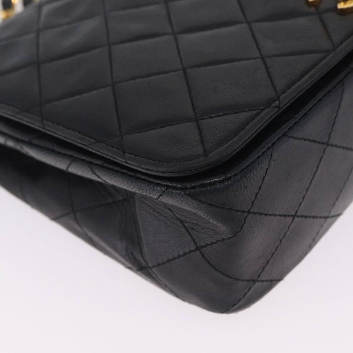 Chanel Vintage Full Flap Quilted Lambskin Black Leather Handbag (Pre-Owned)