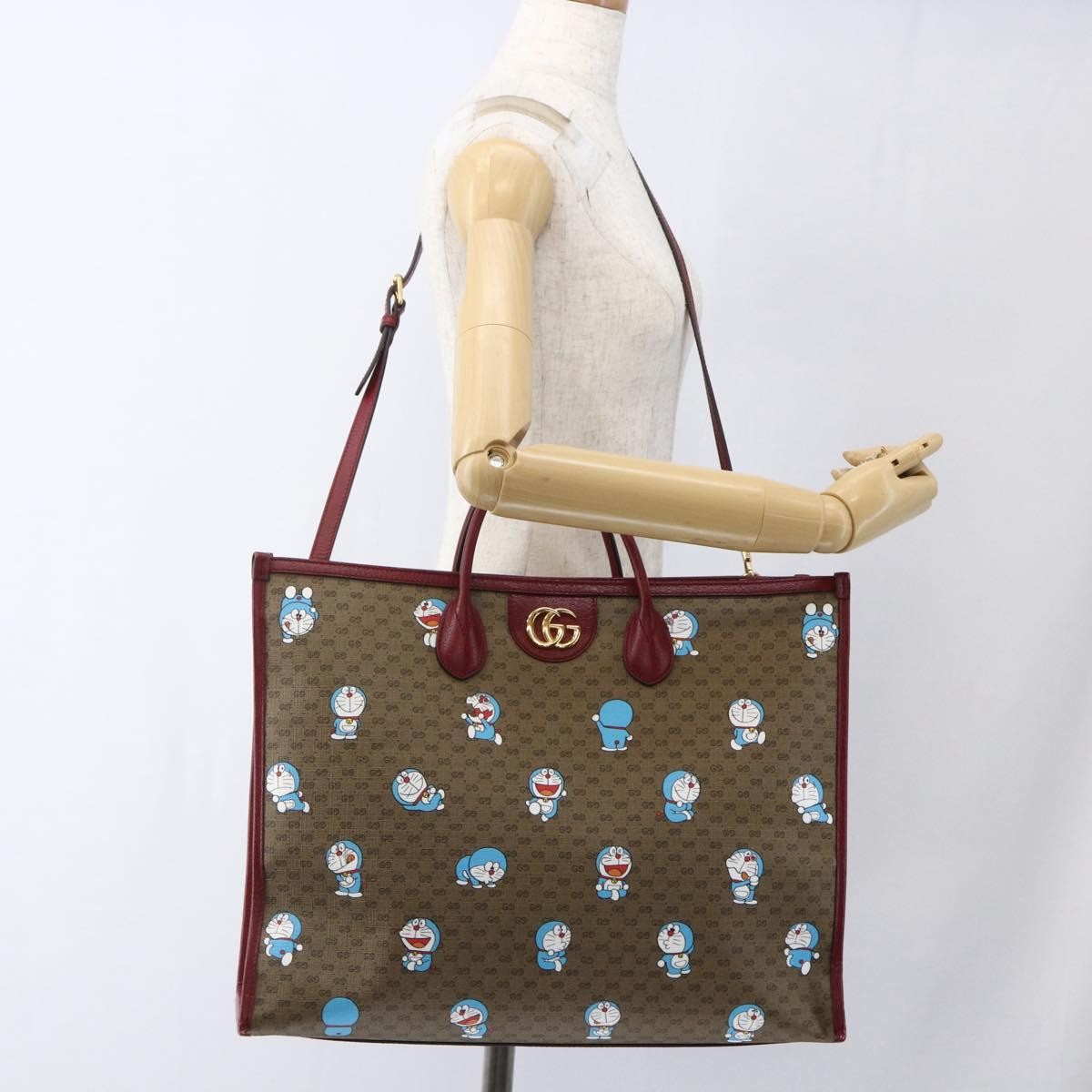 Gucci Doraemon Tote Printed Mini Gg Coated Canvas Beige Pvc Tote Bag Bag (Pre-Owned)