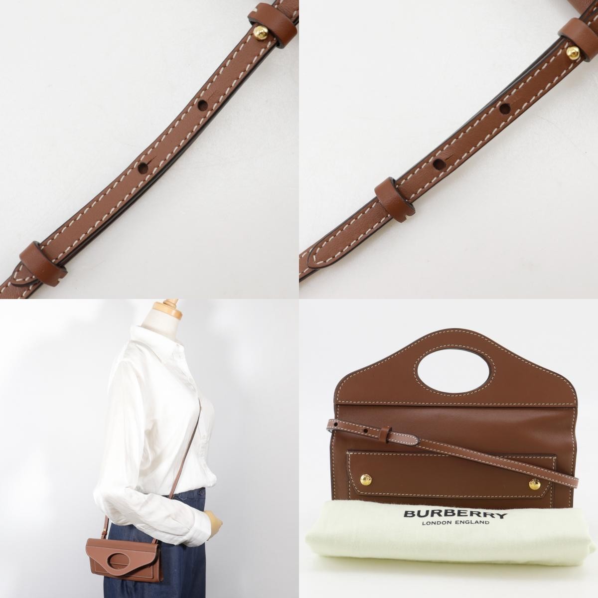 Burberry Pocket Tote Leather Brown Leather Clutche & Pouche Bag (Pre-Owned)