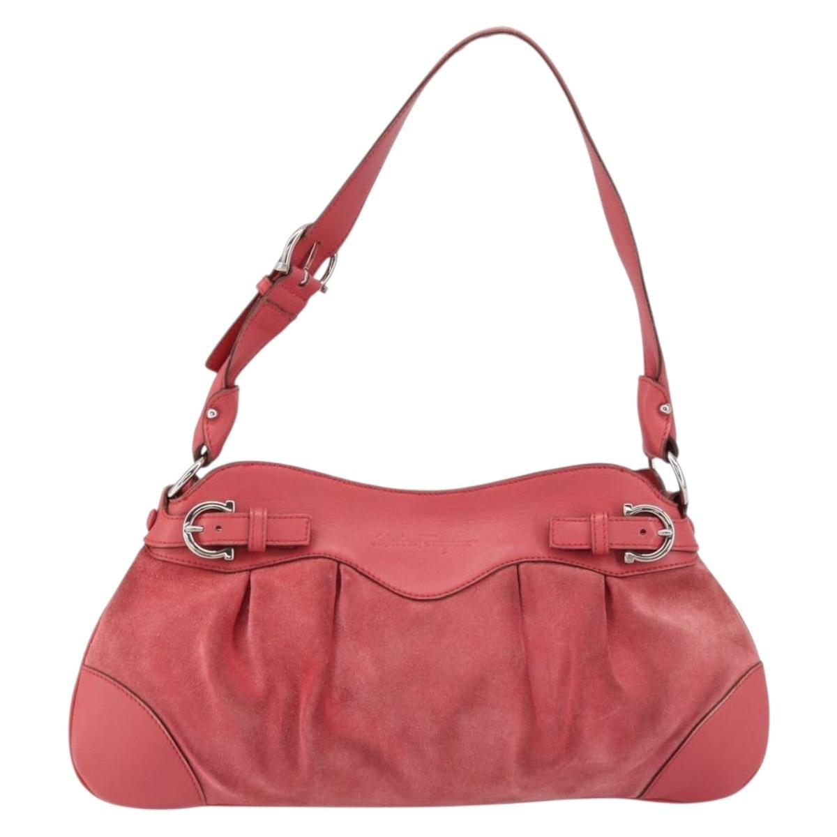 Salvatore Ferragamo Gancini Suede Pink Suede Shoulder Bag Bag (Pre-Owned)