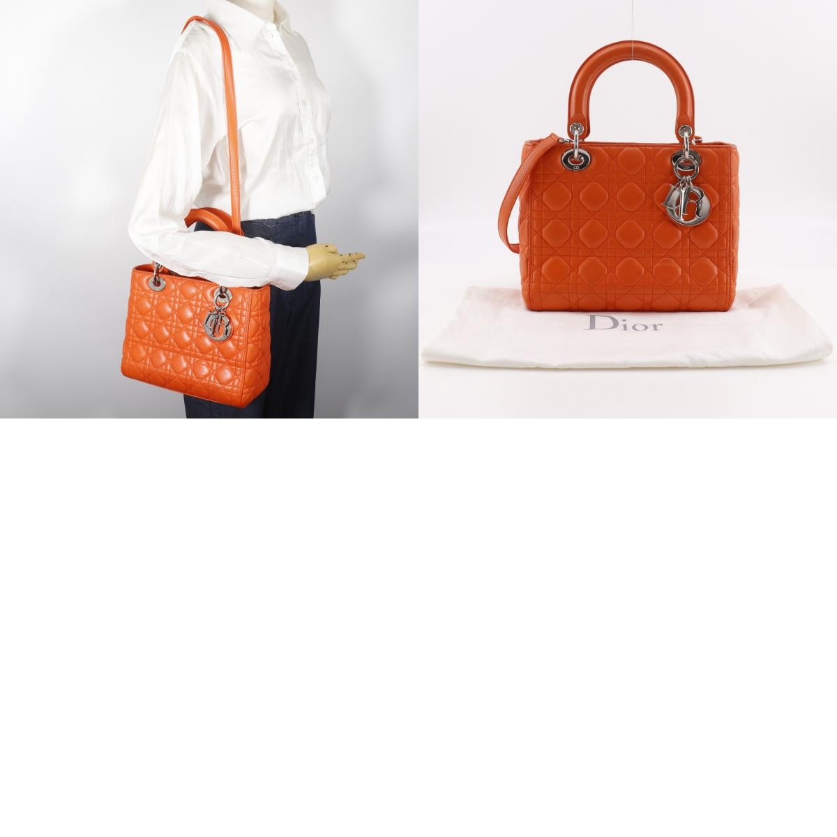 Christian Dior Lady Dior Cannage Orange Leather Handbag (Pre-Owned)
