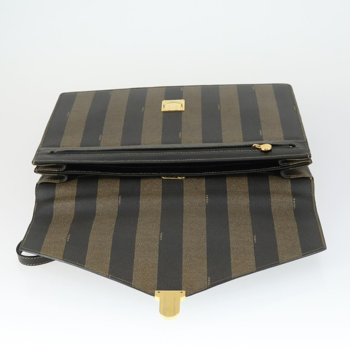 Fendi Vintage Pequin Coated Canvas Brown Canvas Briefcase Bag (Pre-Owned)