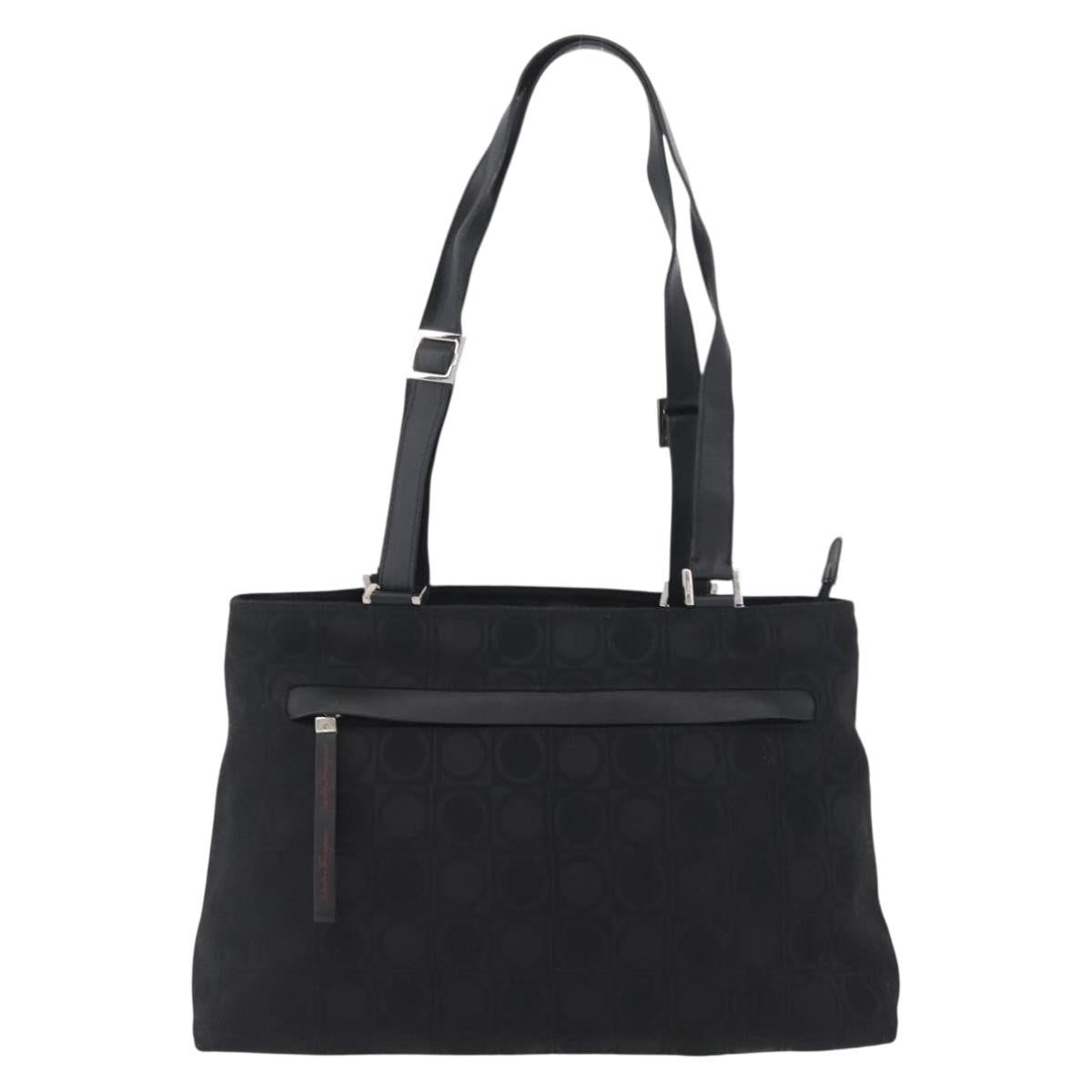 Salvatore Ferragamo Gancini Tote Gancini Canvas Black Canvas Tote Bag Bag (Pre-Owned)