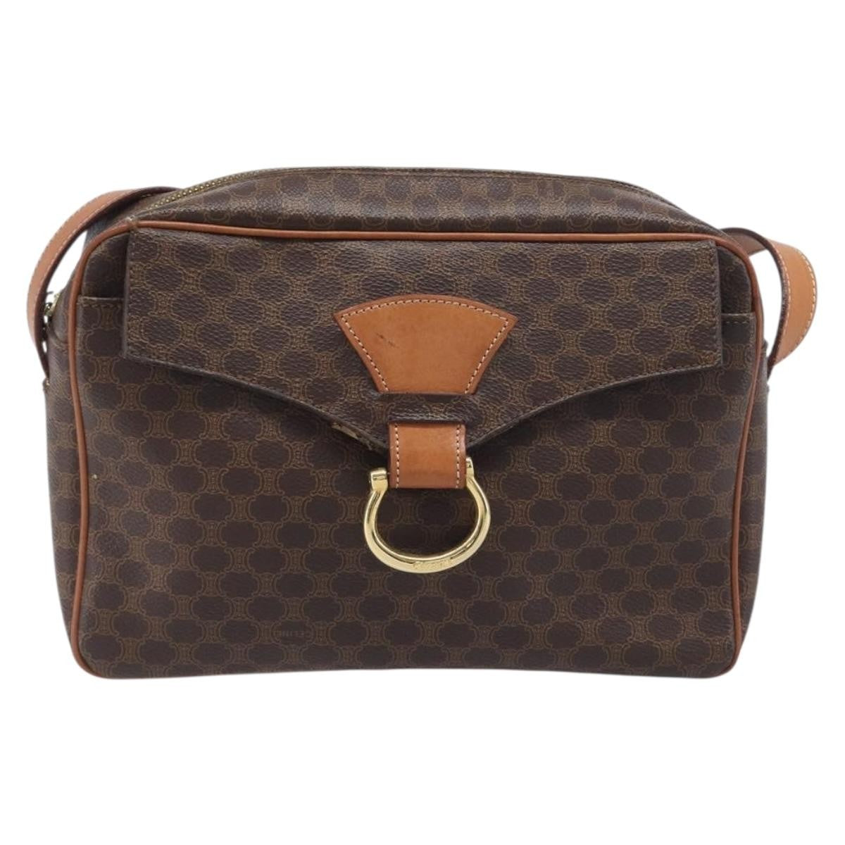 Celine Vintage Macadam Circle Logo Canvas And Leather Brown Pvc Shoulder Bag Bag (Pre-Owned)