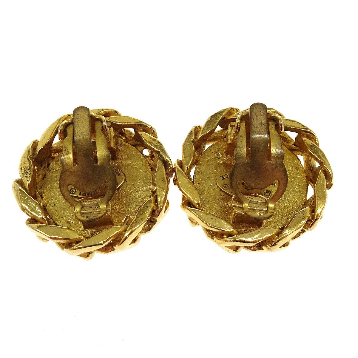 Chanel Vintage Cc Round Clip-On Metal With Crystals Gold Gold_Plated Earrings Jewelry (Pre-Owned)