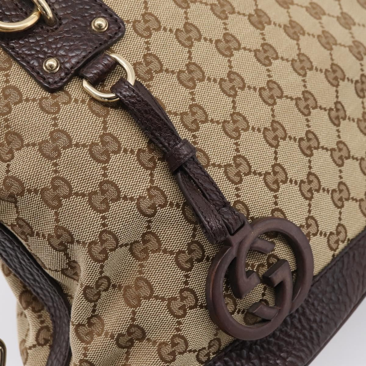 Gucci Britt Convertible Dome Satchel Gg Canvas Beige Canvas Handbag (Pre-Owned)