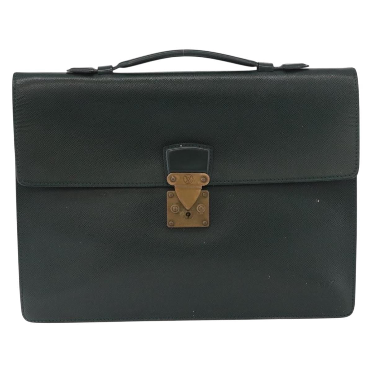 Louis Vuitton Serviette Kourad Taiga Leather Green Leather Briefcase Bag (Pre-Owned)