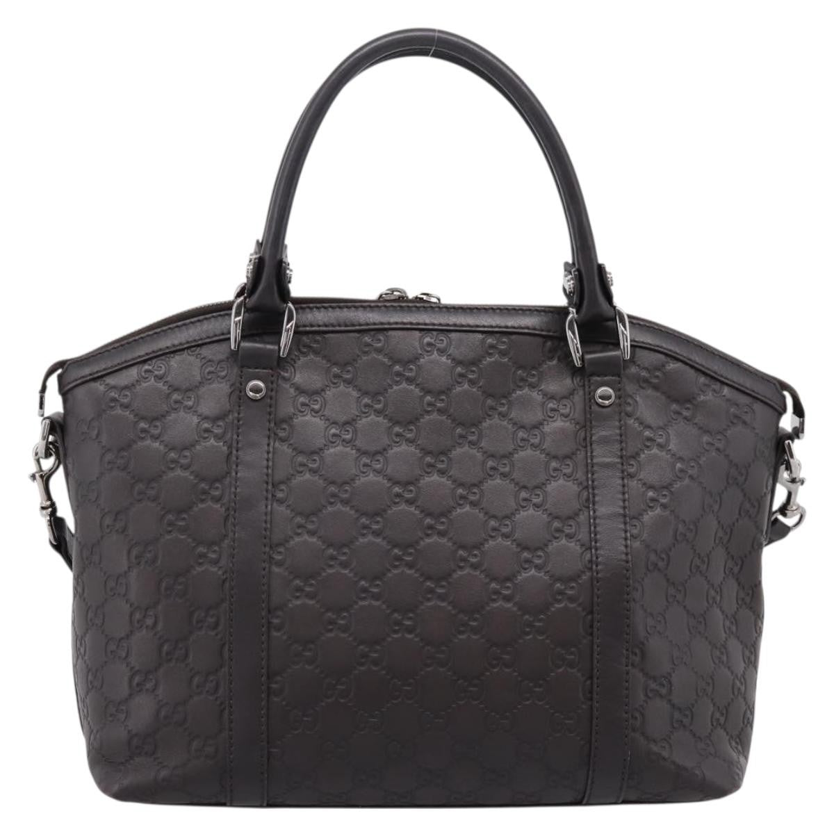 Gucci Gg Charm Convertible Dome Satchel Guccissima Leather Brown Leather Handbag (Pre-Owned)