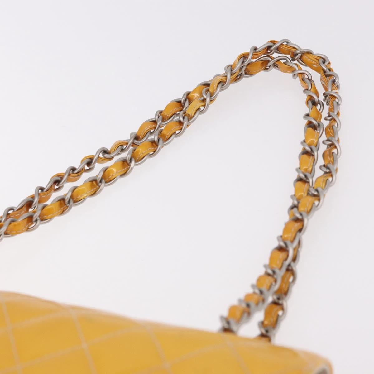 Chanel Timeless - Classic Double Flap Quilted Patent Yellow Patent_Leather Shoulder Bag Bag (Pre-Owned)