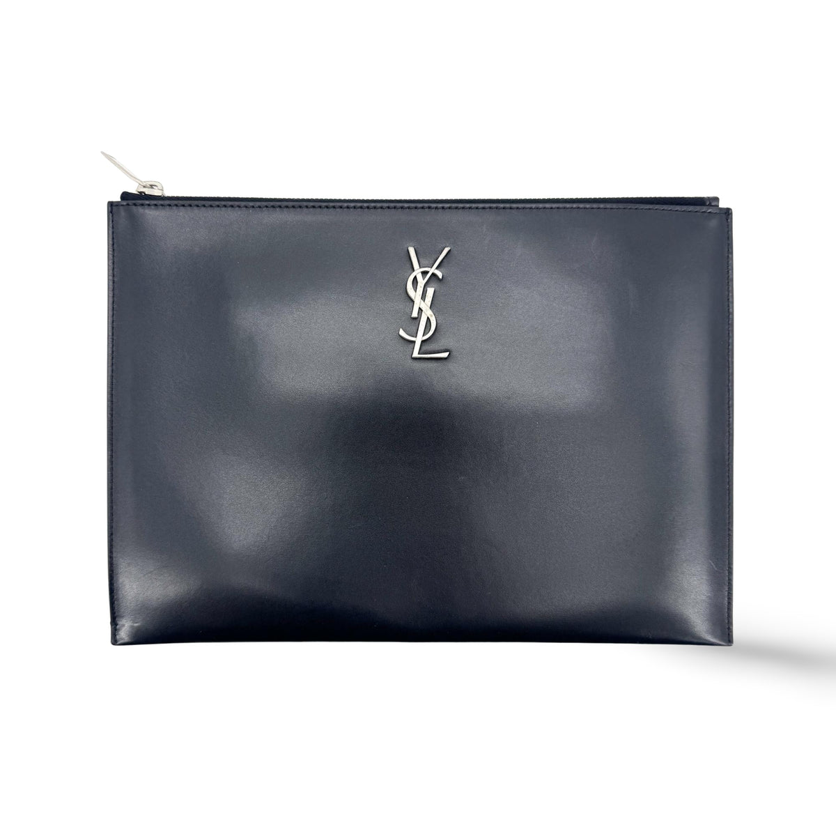 Saint Laurent Classic Monogram Wristlet Leather Black Calfskin Clutche & Pouche Bag (Pre-Owned)